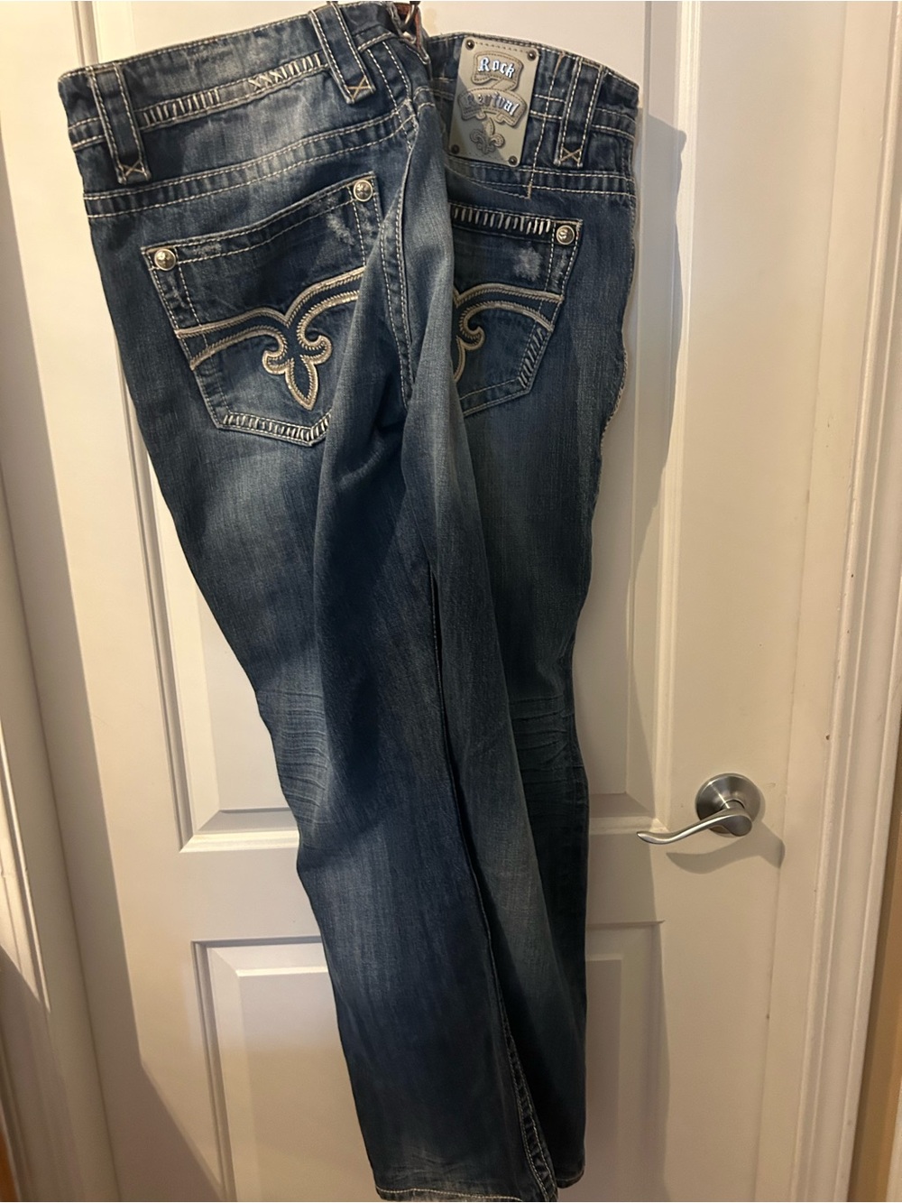 Rock Revival Dean Straight Leg Jeans in Dark Blue Wash 36X32